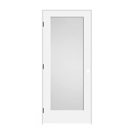 Trimlite 24"x80"x13/8" Primed 1Panel White Lami Glass Interior Shaker 49/16" RH Prehung Door Black Hinges 2068pri8401GLRH1D4916